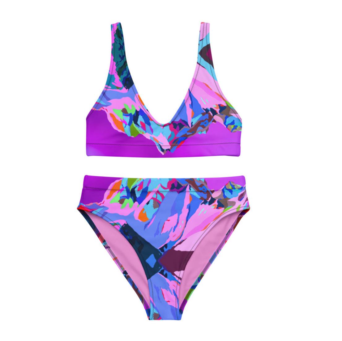 mountain range painting on a swimsuit painted by laura jane klassen at studio LJK.